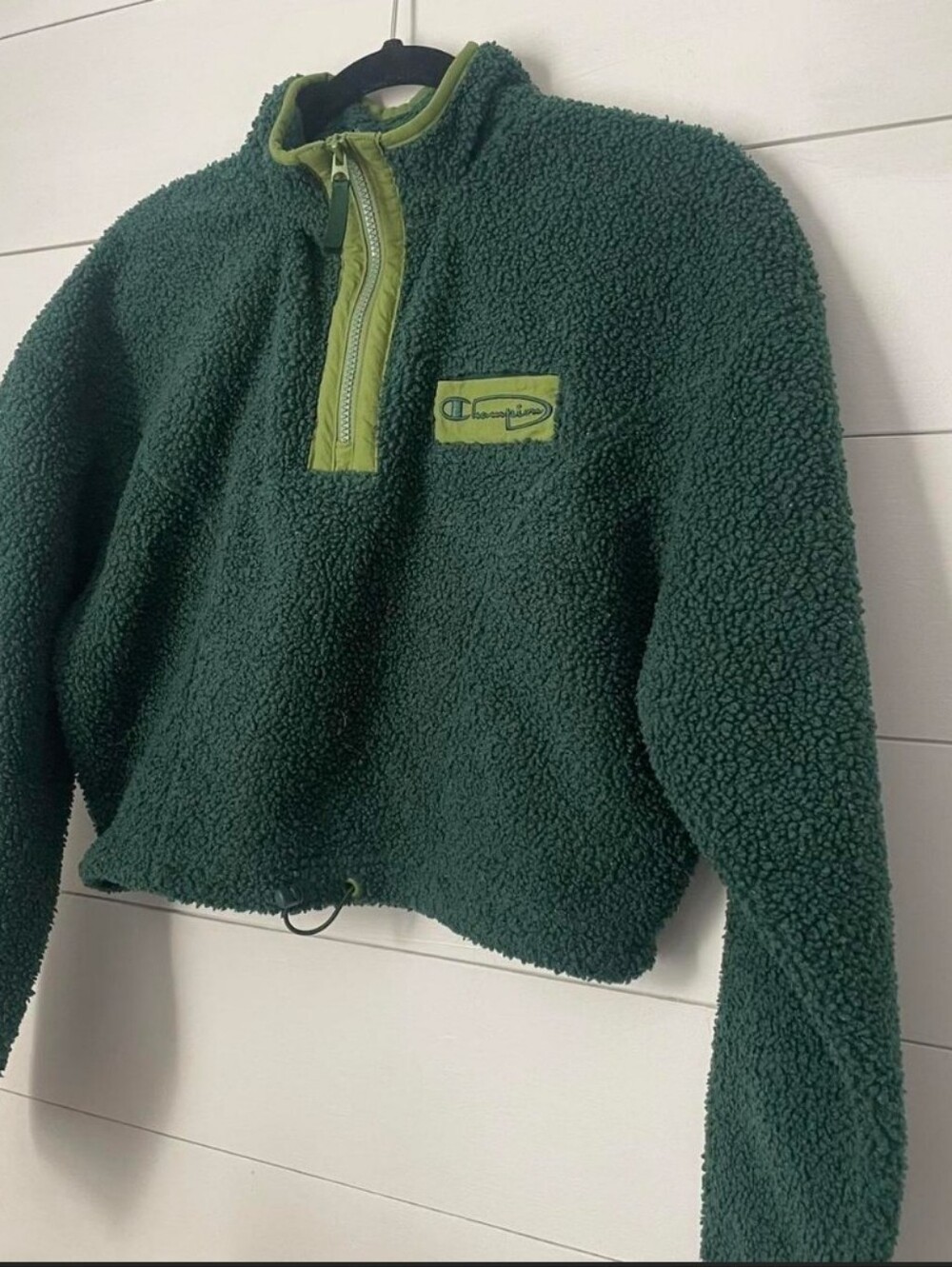 Champion Cropped Dark Green Sherpa Half-Zip